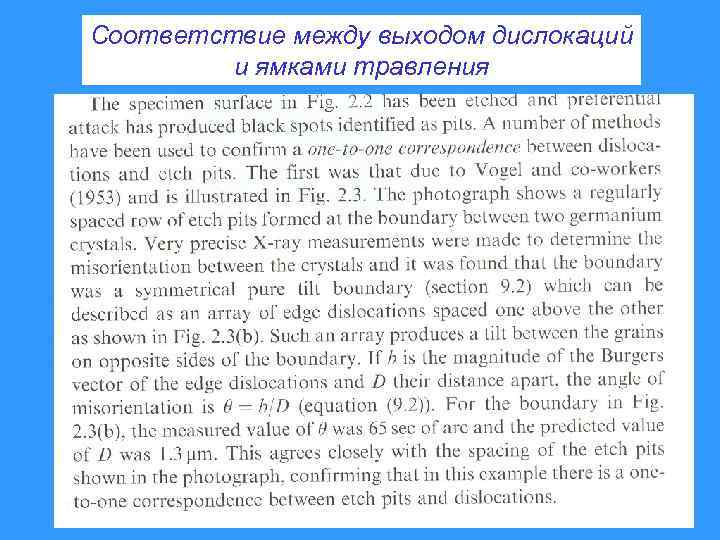 Соответствие между выходом дислокаций и ямками травления 