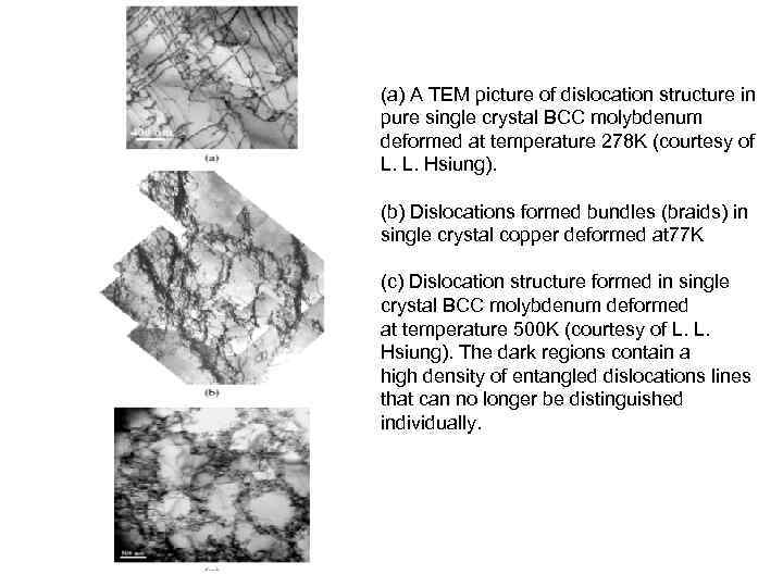 (a) A TEM picture of dislocation structure in pure single crystal BCC molybdenum deformed