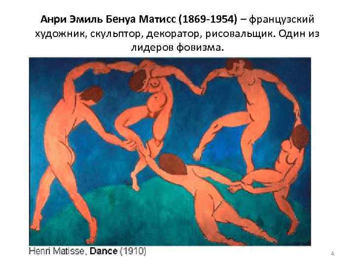 Анри Эмиль Бенуа Матисс (1869 -1954) – французский художник, скульптор, декоратор, рисовальщик. Один из