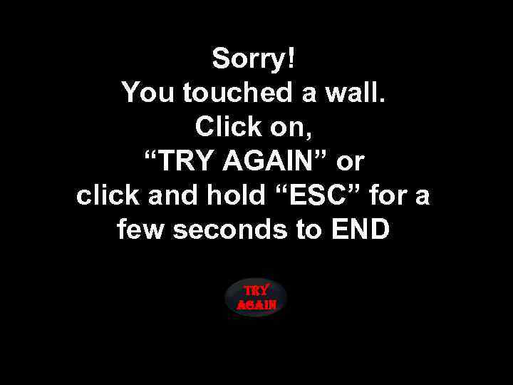 Sorry! You touched a wall. Click on, “TRY AGAIN” or click and hold “ESC”