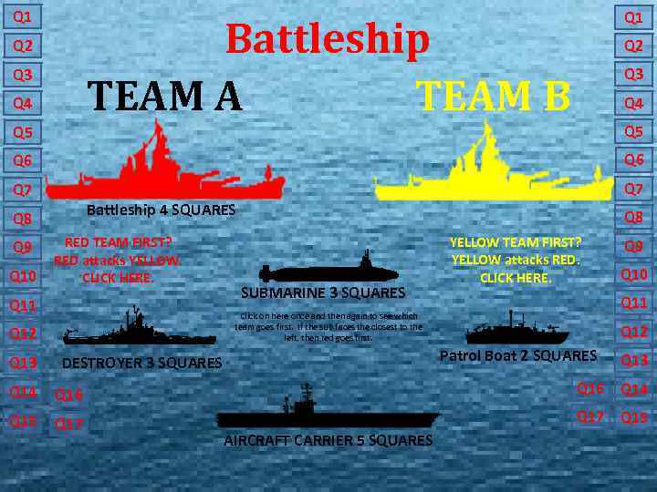 Q 1 Battleship TEAM A TEAM B Q 2 Q 3 MISS Q 4