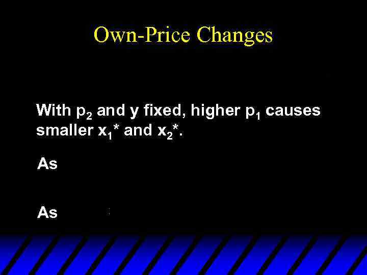 Own-Price Changes With p 2 and y fixed, higher p 1 causes smaller x