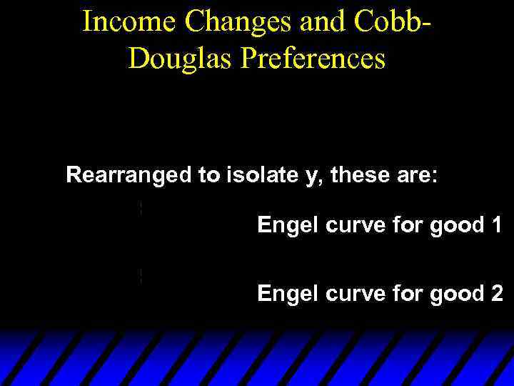 Income Changes and Cobb. Douglas Preferences Rearranged to isolate y, these are: Engel curve