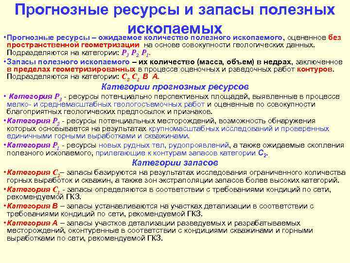 Прогнозные ресурсы и запасы полезных ископаемых • Прогнозные ресурсы – ожидаемое количество полезного ископаемого,