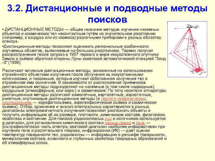 3. 2. Дистанционные и подводные методы поисков • ДИСТАНЦИОННЫЕ МЕТОДЫ — общее название методов