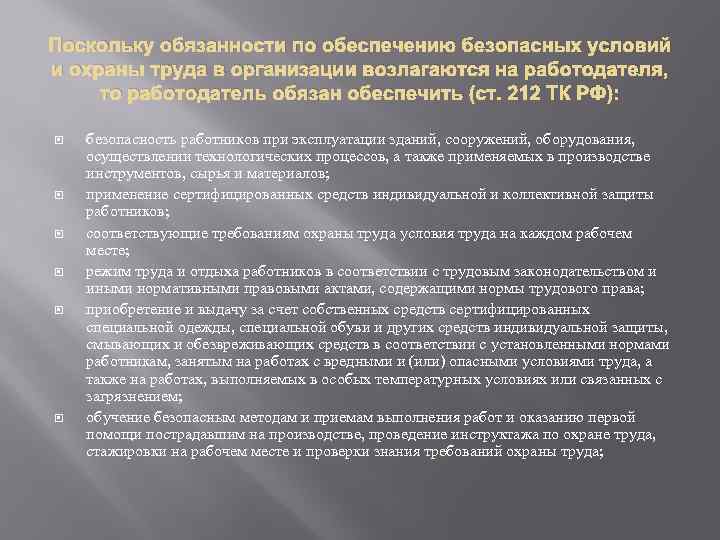 Поскольку обязанности по обеспечению безопасных условий и охраны труда в организации возлагаются на работодателя,