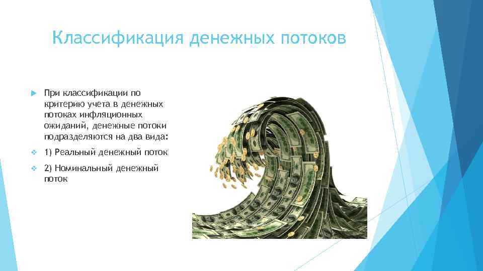 Классификация денежных потоков При классификации по критерию учета в денежных потоках инфляционных ожиданий, денежные