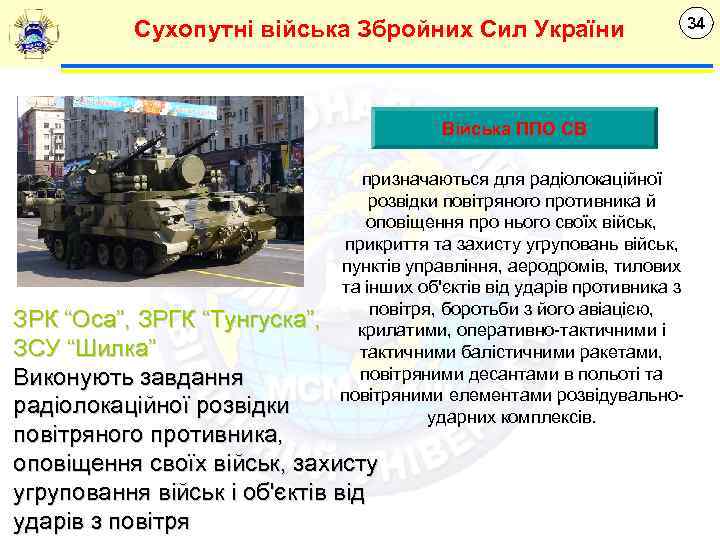 Сухопутні війська Збройних Сил України Війська ППО СВ призначаються для радіолокаційної розвідки повітряного противника