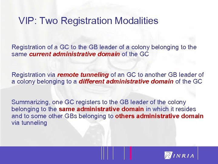 19 VIP: Two Registration Modalities Registration of a GC to the GB leader of
