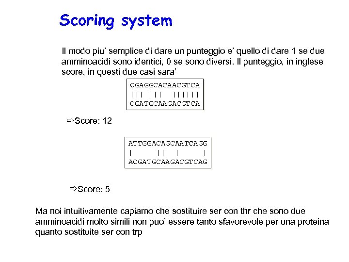 Scoring system Il modo piu’ semplice di dare un punteggio e’ quello di dare