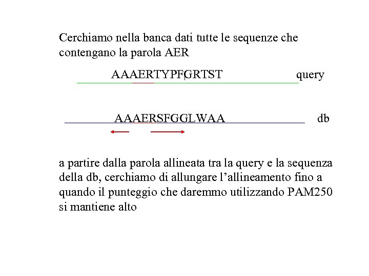 Cerchiamo nella banca dati tutte le sequenze che contengano la parola AER AAAERTYPFGRTST AAAERSFGGLWAA