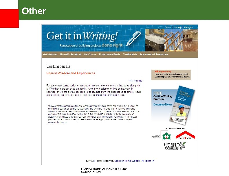 Other CANADA MORTGAGE AND HOUSING CORPORATION 