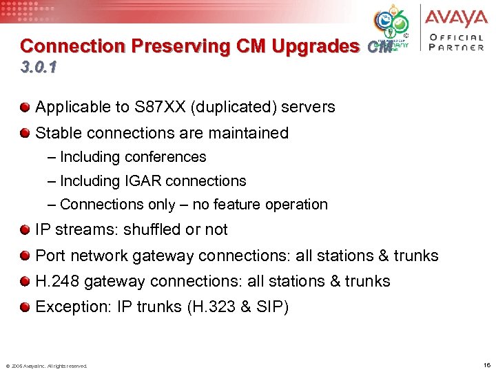 Connection Preserving CM Upgrades CM 3. 0. 1 Applicable to S 87 XX (duplicated)