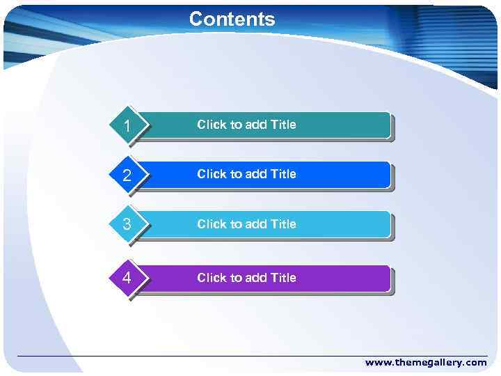 Contents 1 Click to add Title 2 Click to add Title 3 Click to