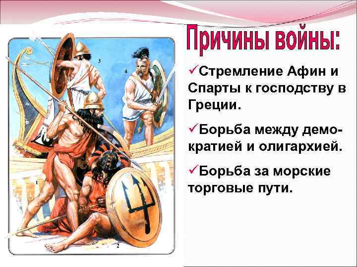üСтремление Афин и Спарты к господству в Греции. üБорьба между демократией и олигархией. üБорьба