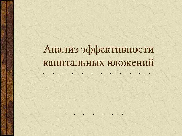 Анализ эффективности капитальных вложений 