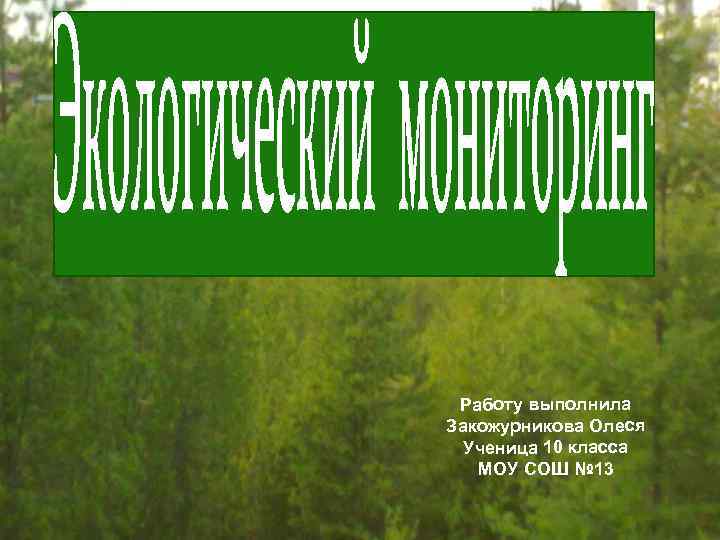 Работу выполнила Закожурникова Олеся Ученица 10 класса МОУ СОШ № 13 