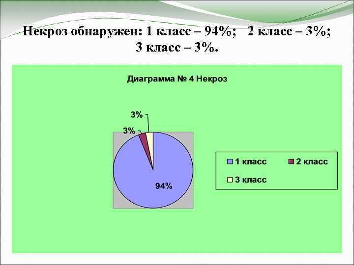 Некроз обнаружен: 1 класс – 94%; 2 класс – 3%; 3 класс – 3%.