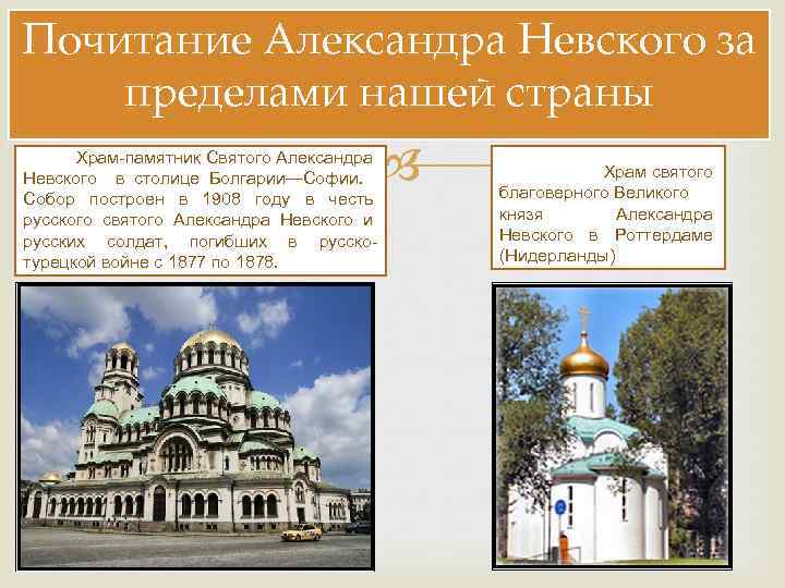 Почитание Александра Невского за пределами нашей страны Храм-памятник Святого Александра Невского в столице Болгарии—Софии.