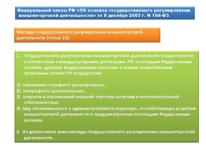 Федеральный закон РФ «Об основах государственного регулирования внешнеторговой деятельности» от 8 декабря 2003 г.