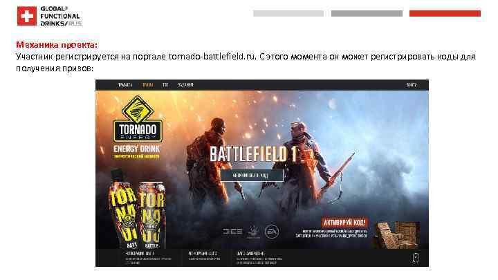  Механика проекта: Участник регистрируется на портале tornado-battlefield. ru. С этого момента он может