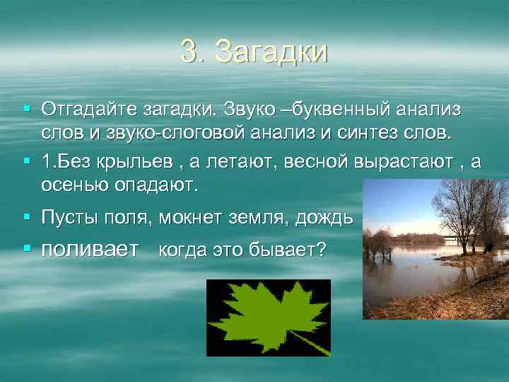 3. Загадки § Отгадайте загадки. Звуко –буквенный анализ слов и звуко-слоговой анализ и синтез