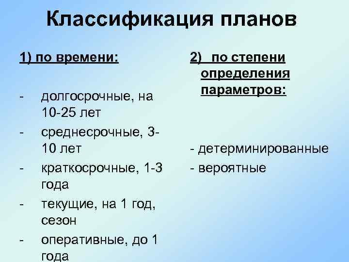 Классификация экспериментальных планов