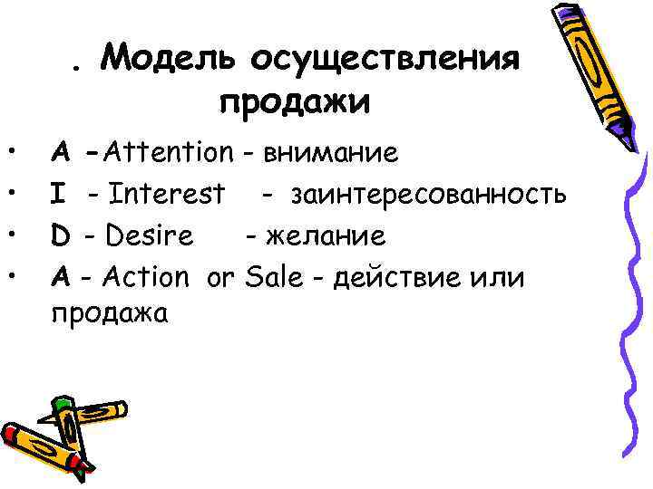 . Модель осуществления продажи • • А -Attention - внимание I - Interest -