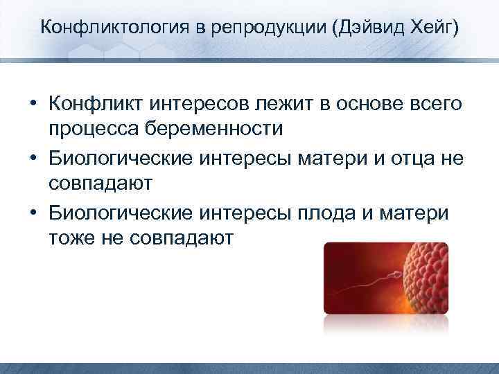 Конфликтология в репродукции (Дэйвид Хейг) • Конфликт интересов лежит в основе всего процесса беременности