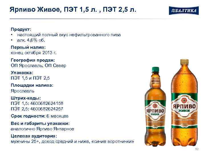 Ярпиво Живое, ПЭТ 1, 5 л. , ПЭТ 2, 5 л. Продукт: • настоящий