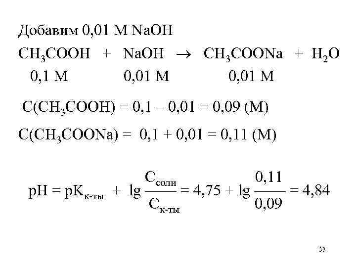 Добавим 0, 01 М Na. OH CH 3 COOH + Na. OH CH 3