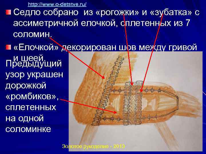 http: //www. o-detstve. ru/ Седло собрано из «рогожки» и «зубатка» с ассиметричной елочкой, сплетенных