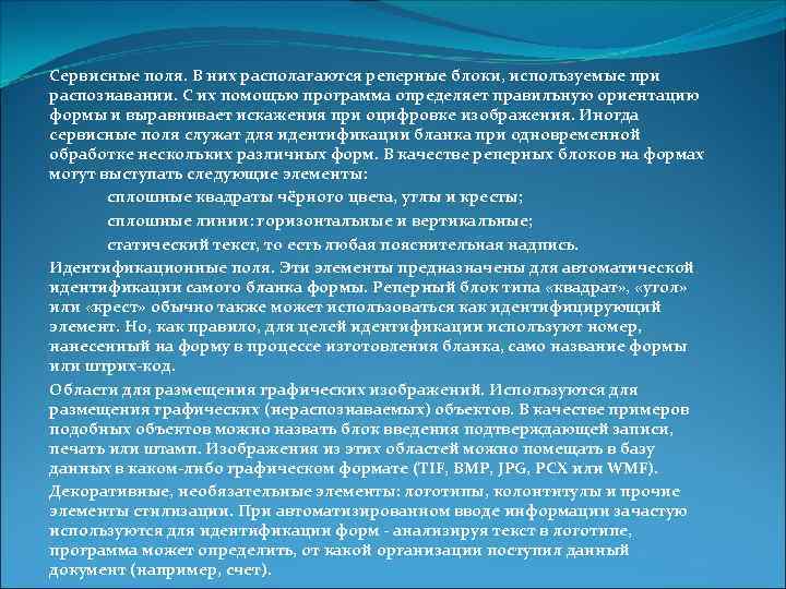 Сервисные поля. В них располагаются реперные блоки, используемые при распознавании. С их помощью программа