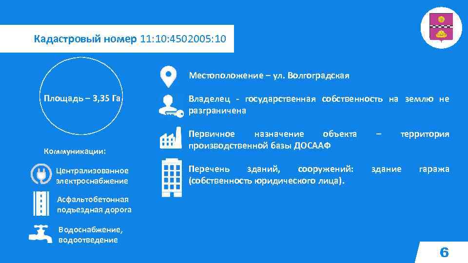 Кадастровый номер 11: 10: 4502005: 10 Местоположение – ул. Волгоградская Площадь – 3, 35