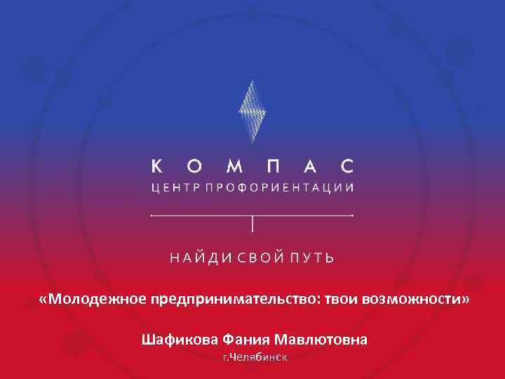 Шафикова Фания г. Челябинск «Молодежное предпринимательство: твои возможности» Шафикова Фания Мавлютовна г. Челябинск 