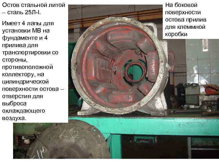 Остов стальной литой – сталь 25 Л-I. Имеет 4 лапы для установки МВ на