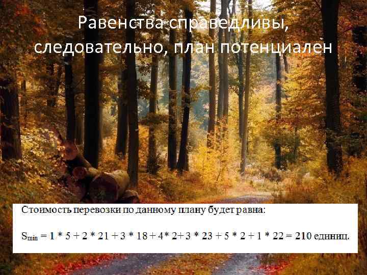 Равенства справедливы, следовательно, план потенциален 