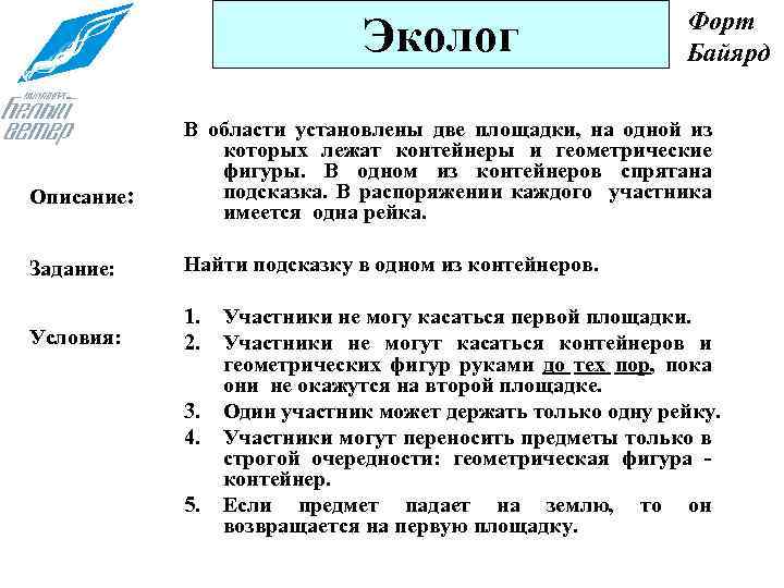 Эколог Описание: Форт Байярд В области установлены две площадки, на одной из которых лежат