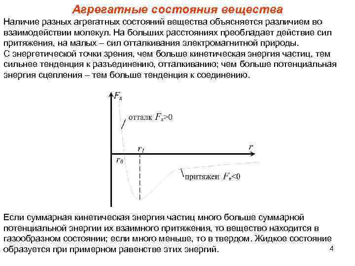 Агрегатные состояния вещества Наличие разных агрегатных состояний вещества объясняется различием во взаимодействии молекул. На