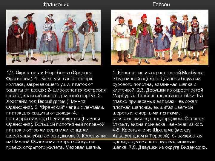 Франкония Гессен 1, 2. Окрестности Нюрнберга (Средняя Франкония). 1 - меховая шапка поверх колпака,