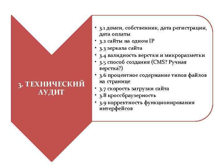 3. ТЕХНИЧЕСКИЙ АУДИТ • 3. 1 домен, собственник, дата регистрации, дата оплаты • 3.
