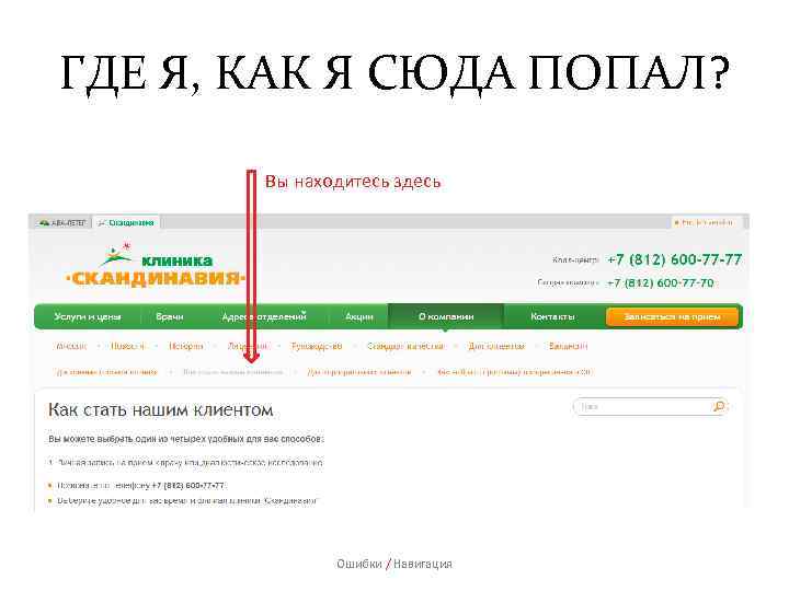 ГДЕ Я, КАК Я СЮДА ПОПАЛ? Вы находитесь здесь Ошибки / Навигация 