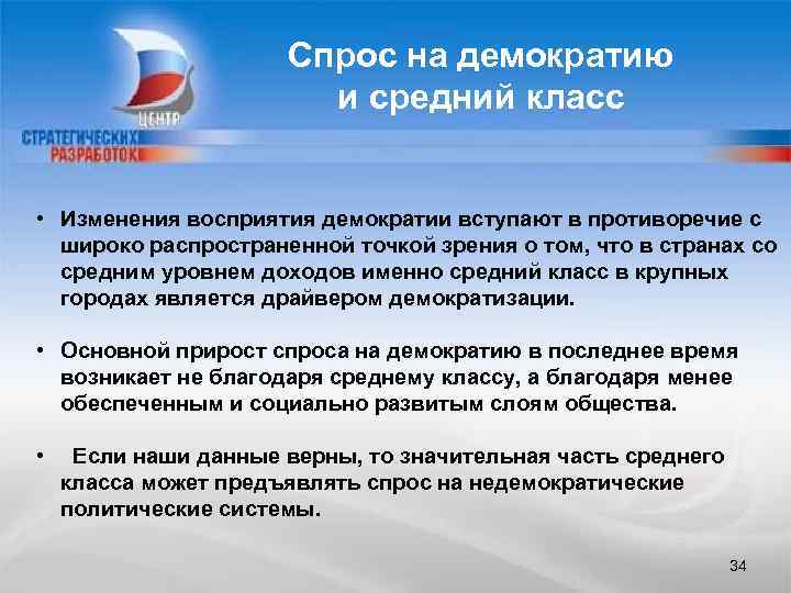 Спрос на демократию и средний класс • Изменения восприятия демократии вступают в противоречие с