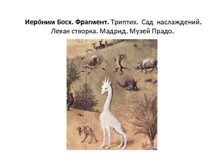  Иеро ним Босх. Фрагмент. Триптих. Сад наслаждений. Левая створка. Мадрид. Музей Прадо. 