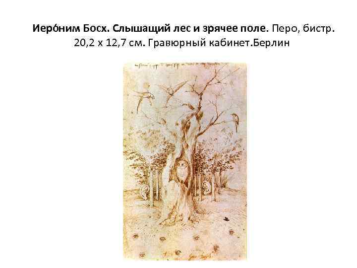  Иеро ним Босх. Слышащий лес и зрячее поле. Перо, бистр. 20, 2 х