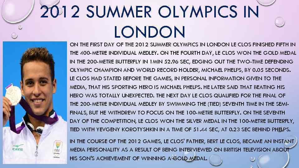 2012 SUMMER OLYMPICS IN LONDON • ON THE FIRST DAY OF THE 2012 SUMMER