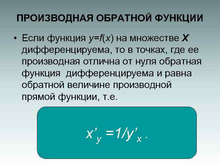 Производная обратной функции. Формулы обратной производной. Как найти производную обратной функции. Производная обратной функц.