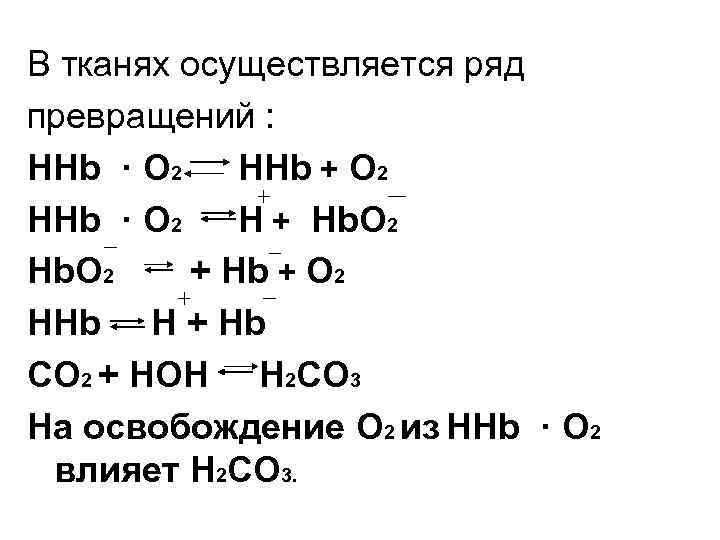 В тканях осуществляется ряд превращений : ННb · O 2 HHb + O 2