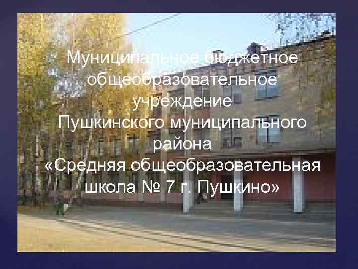 Муниципальное бюджетное общеобразовательное учреждение Пушкинского муниципального района «Средняя общеобразовательная школа № 7 г. Пушкино»