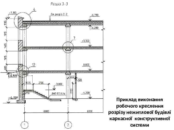 Приклад виконання робочого креслення розрізу нежитлової будівлі каркасної конструктивної системи 